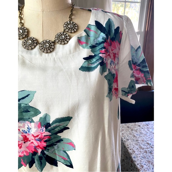 Joules Fifi Cotton Linen Blend Short Sleeve Floral Shift Dress with Pockets - Picture 9 of 16